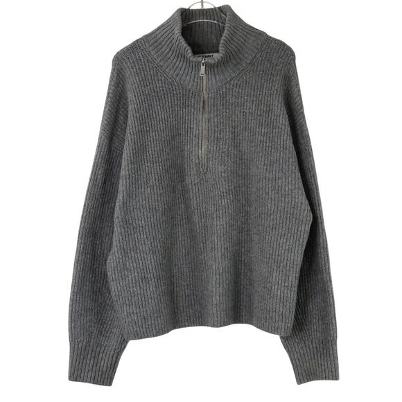 Old Navy Women's Gray Ribbed Knit Quarter Zip Sweater Size Medium Preppy - Picture 3 of 6